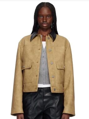 Stand Studio Navy and Tan Jacket with Black Collar Detail